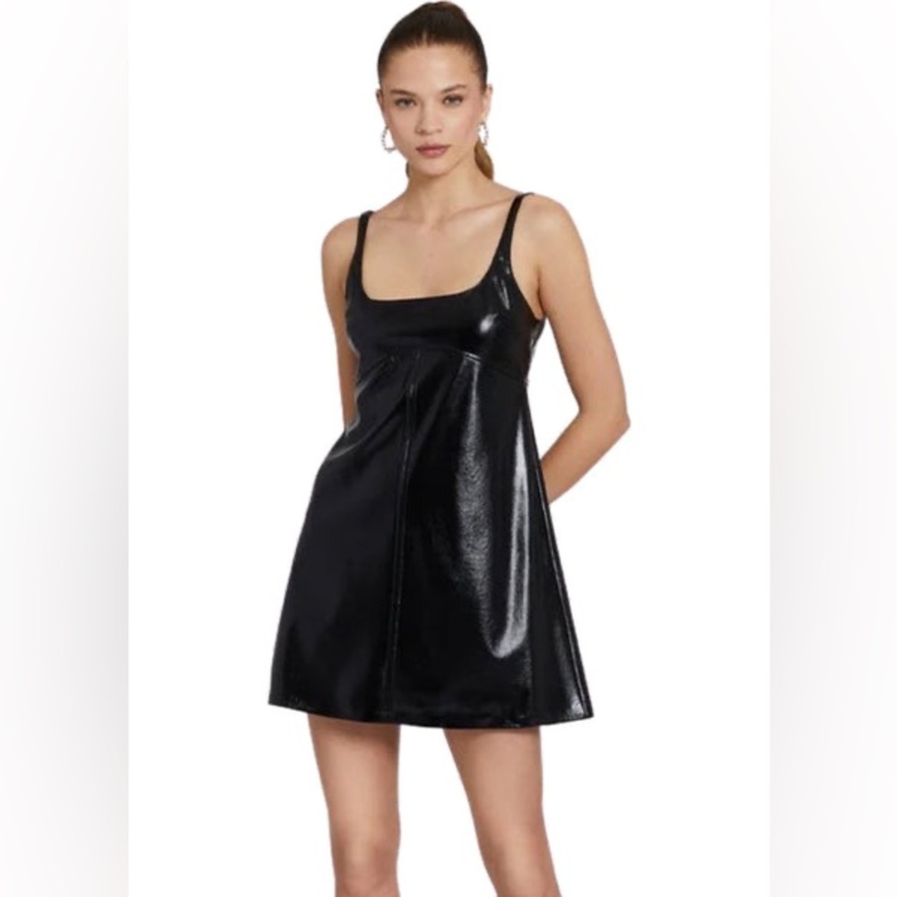 New! Amanda Uprichard Krisa Mini Dress in Black Patent Leather 🖤 Medium NWT - Picture 7 of 10
